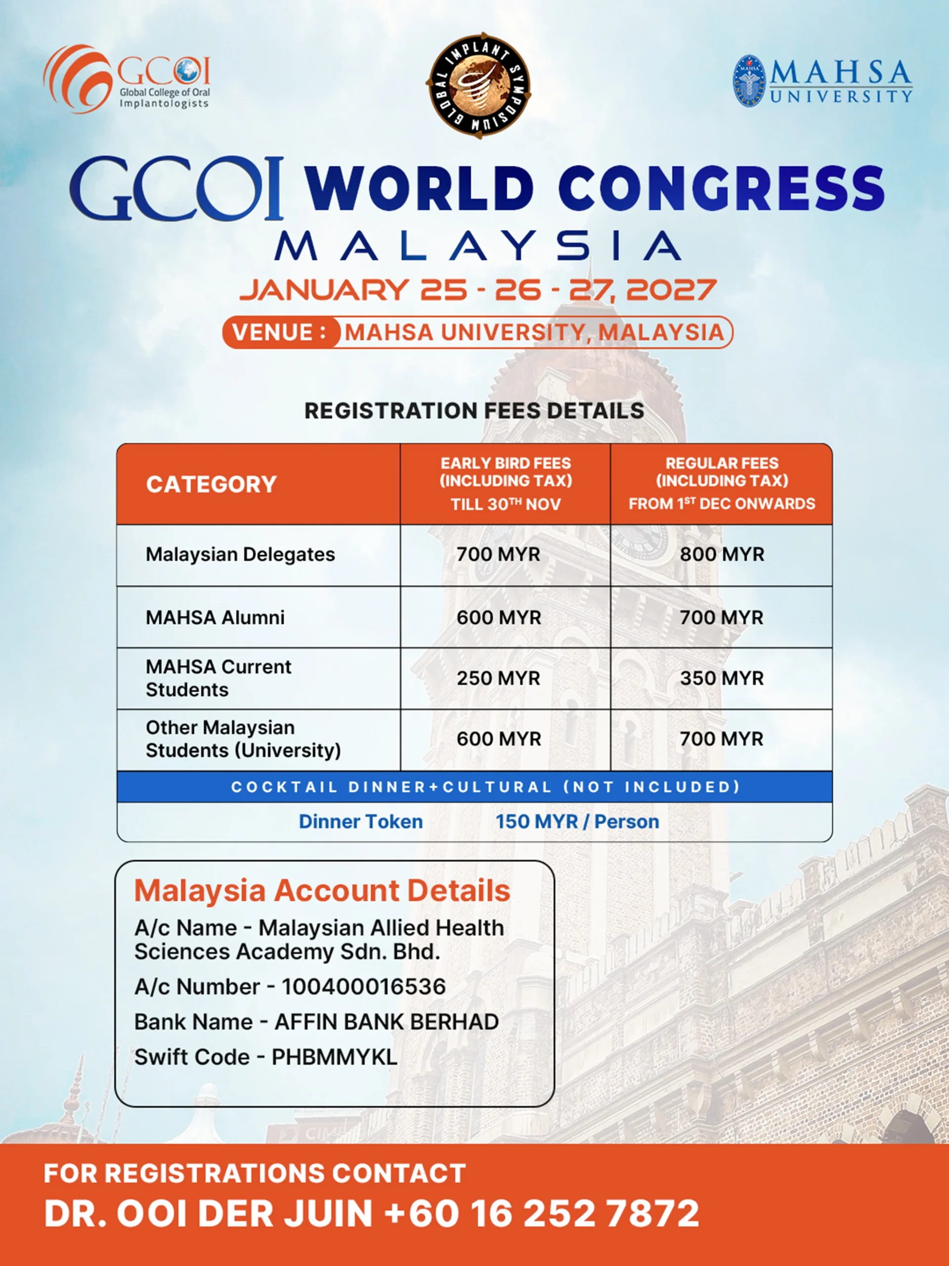 GCOI World Congress official fee flyer — Malaysian categories